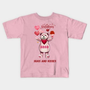 Valentine's Day Hugs And Kisses Teddy Bear Kids T-Shirt